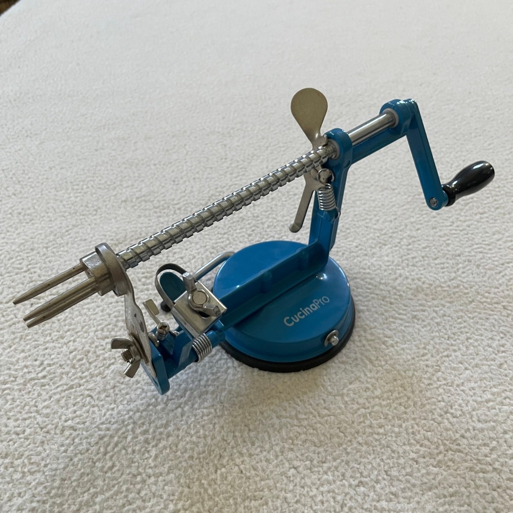 CucinaPro‎ Apple Peeler Corer Slicer Blue Suction Base Hand Crank Kitchen Tool